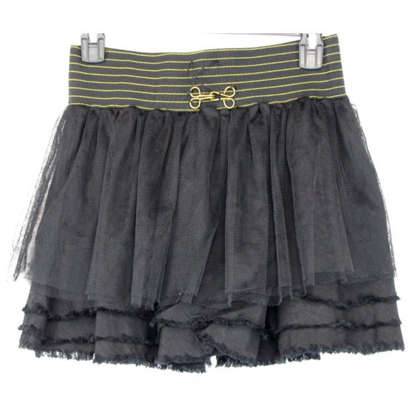 SALE!  Ruffle Goth Black Gold Short Mini Skirt - Picture 1 of 2